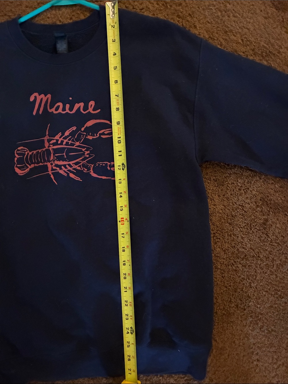 Cozy Custom Maine Lobster Graphic Sweatshirt - Navy with Red Print